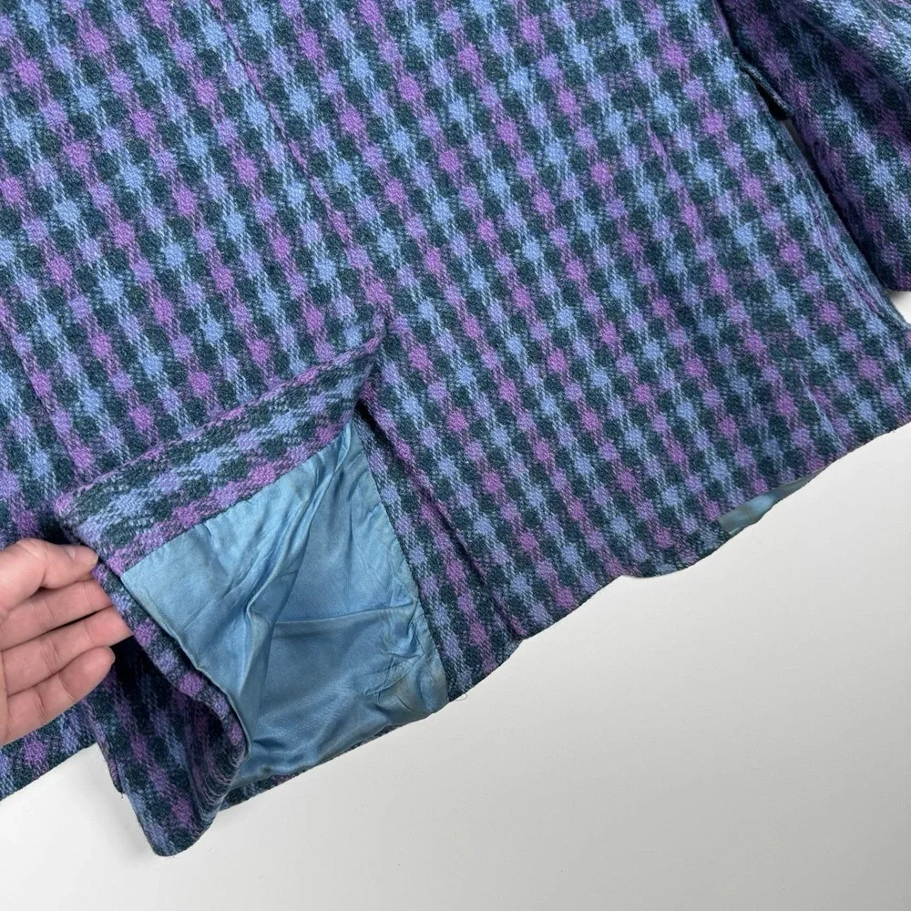Vintage 80s ALEXANDRE Harris Tweed Wool Blazer Plaid Blue Purple - Fitted Large